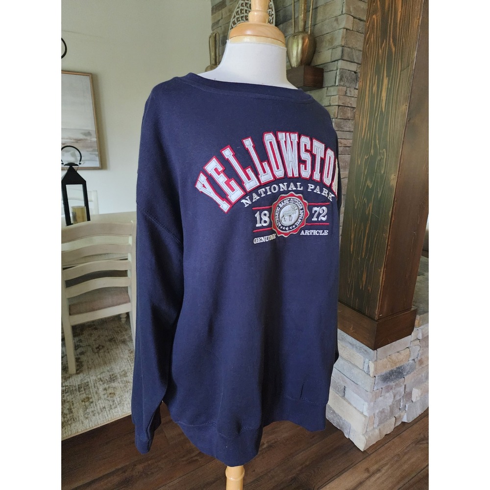 Prairie Mountain Yellowstone National Park Navy Blue Sweatshirt XXL Embroidered